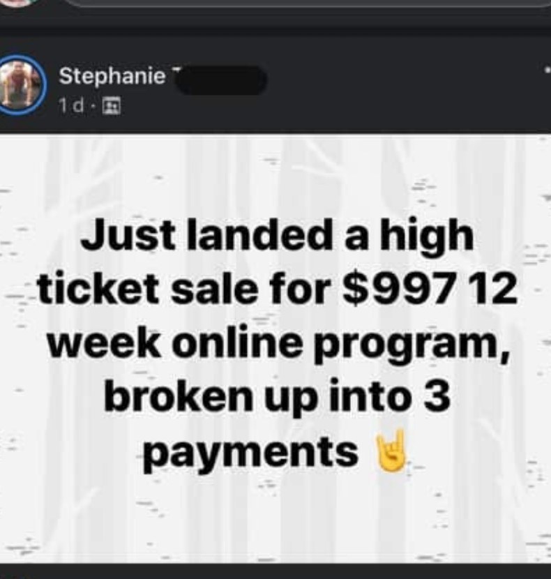 Stephanie: $997 high-ticket programme sold