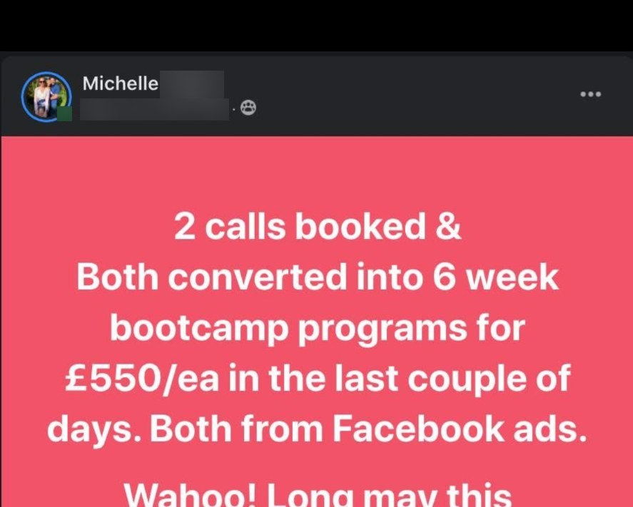 Michelle: Two £550 bootcamp programmes sold