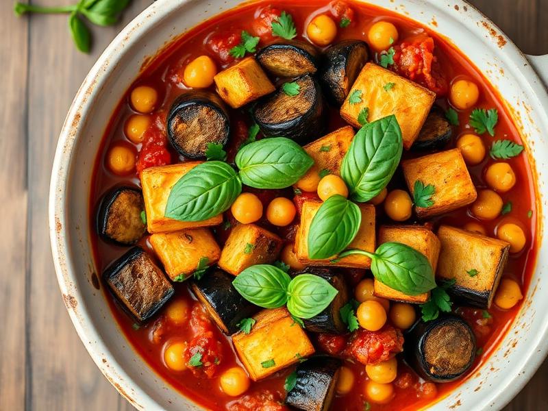 Aubergine, Chickpea and Tomato Bake
